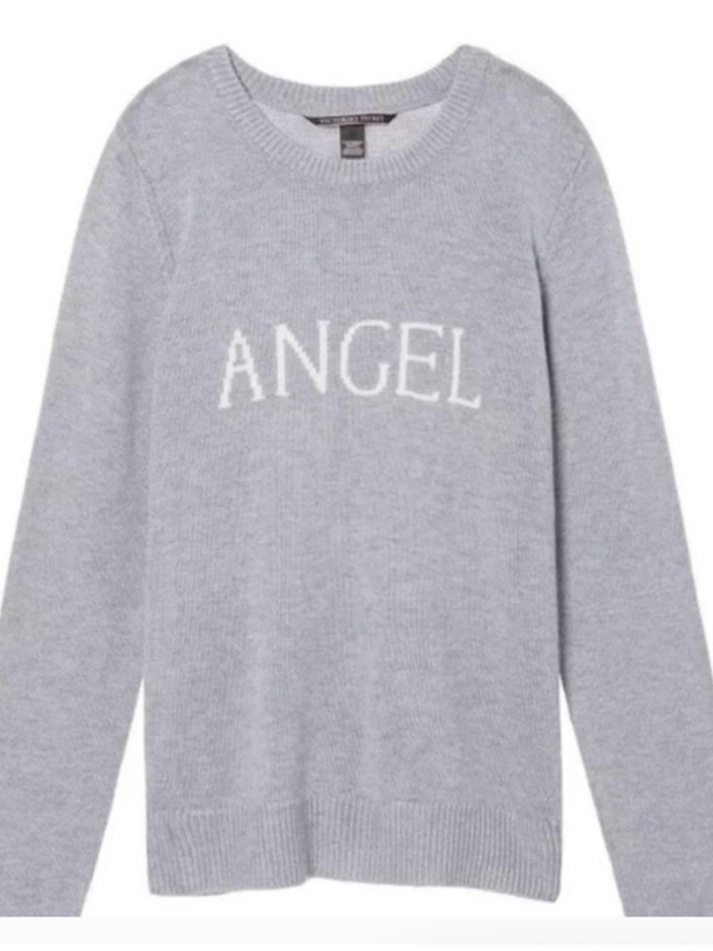 Victoria's Secret 'ANGEL' Cashmere Blend Crewneck Sweater - Light Gray & White
